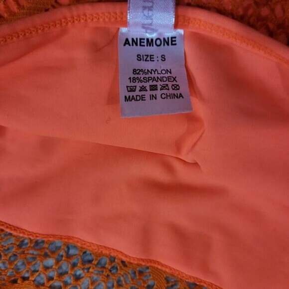 Anemone Bright Orange Crochet Lace One Piece Bathing Suit - Size‎ Small - Picture 6 of 6